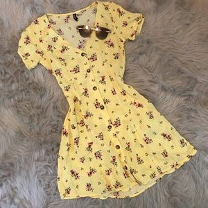 NWOT Yellow floral mini dress
